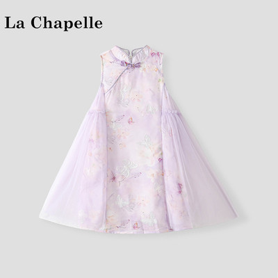 La Chapelle【拉夏贝尔】夏季甜美女童无袖国风碎花旗袍裙LD2657