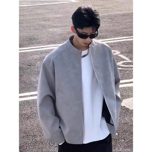 雾面皮衣外套男夹克正肩