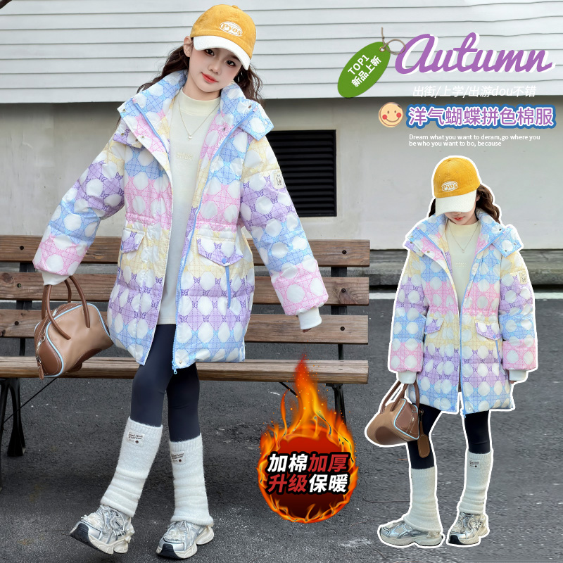 女童冬季加厚保暖棉服连帽外套