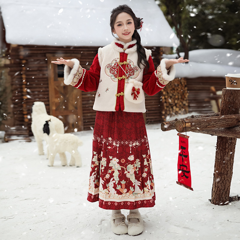 女童冬季马面裙套装2025新款洋气冬国风新年汉服裙女孩加厚拜年服,女装/女士精品,时尚套装,淘宝优惠券,粉丝福利购,淘宝优惠卷