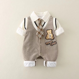 婴儿衣服春秋款男宝宝连体衣加绒款满月百天周岁新生外出哈衣爬服