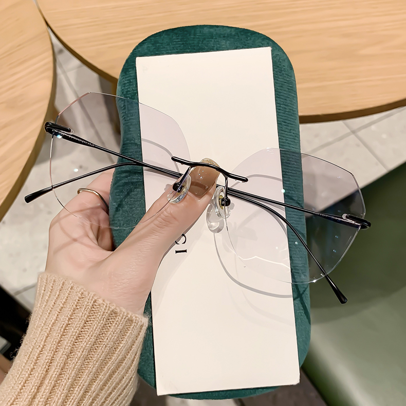 纯钛无框眼镜男无边框纯欲大框女