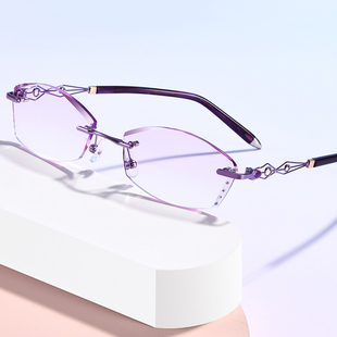 400 300 500度防辐射有度数成品 200 配渐变色无框近视眼镜女100
