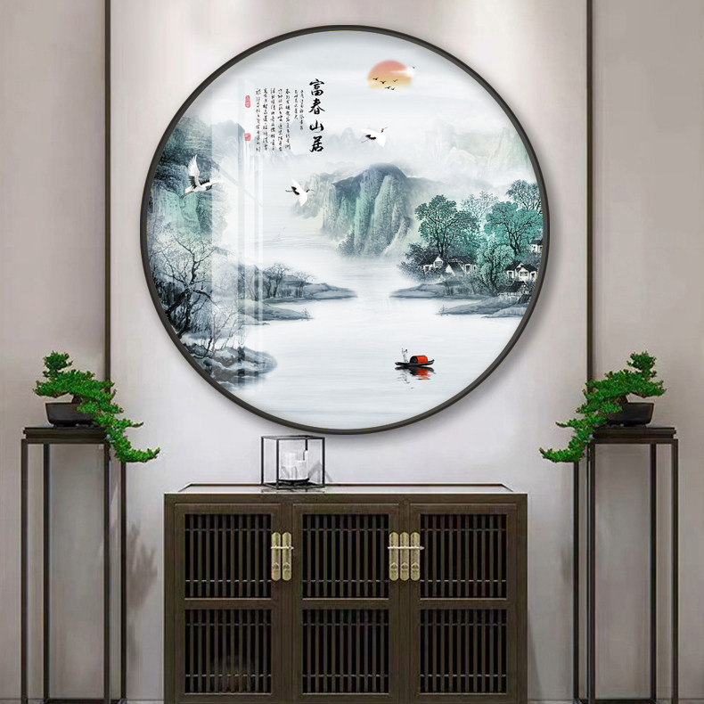 玄关新中式风圆形客厅单幅晶瓷画