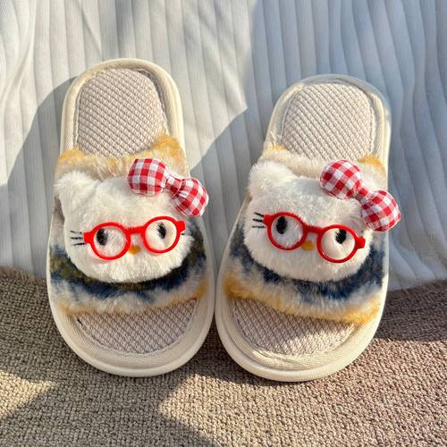 女童可爱Hello Kitty春秋亚麻拖鞋儿童2026新款四季室内居家亲子