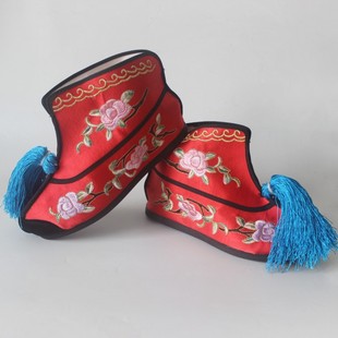 戏曲戏鞋京剧越剧武旦女薄底靴绣花彩快打鞋快靴刀马旦穆桂英绣鞋