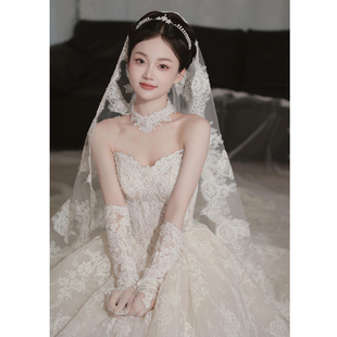 法式抹胸轻婚纱女2025新款新娘小个子在逃公主高级感蕾丝主纱冬季