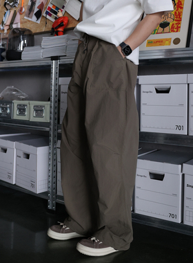Secretbase日本设计师款工装裤 定染尼龙细格纹宽松阔版伞兵裤