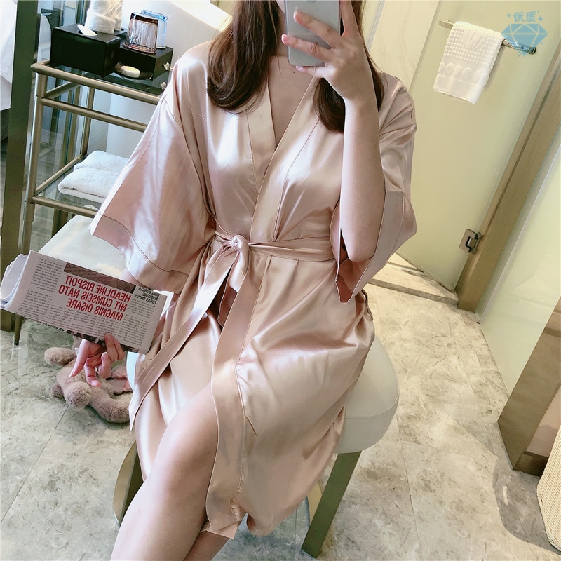仙女内裤睡衣女性感夏季冰丝绸浴袍春秋晨袍薄款床上睡袍新娘和服