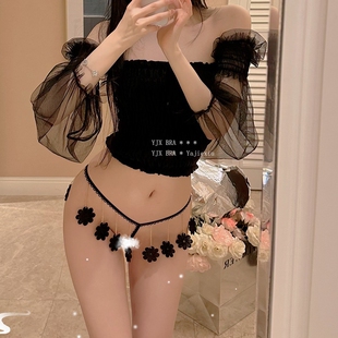 开档流苏露臀透视火辣纯欲低腰三角裤 上小楼性感蕾丝内裤 女夏薄款