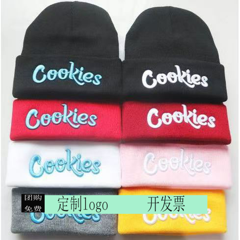 定制印logo新款字母Cookies针织帽毛线帽套头保暖冷帽男女秋冬外