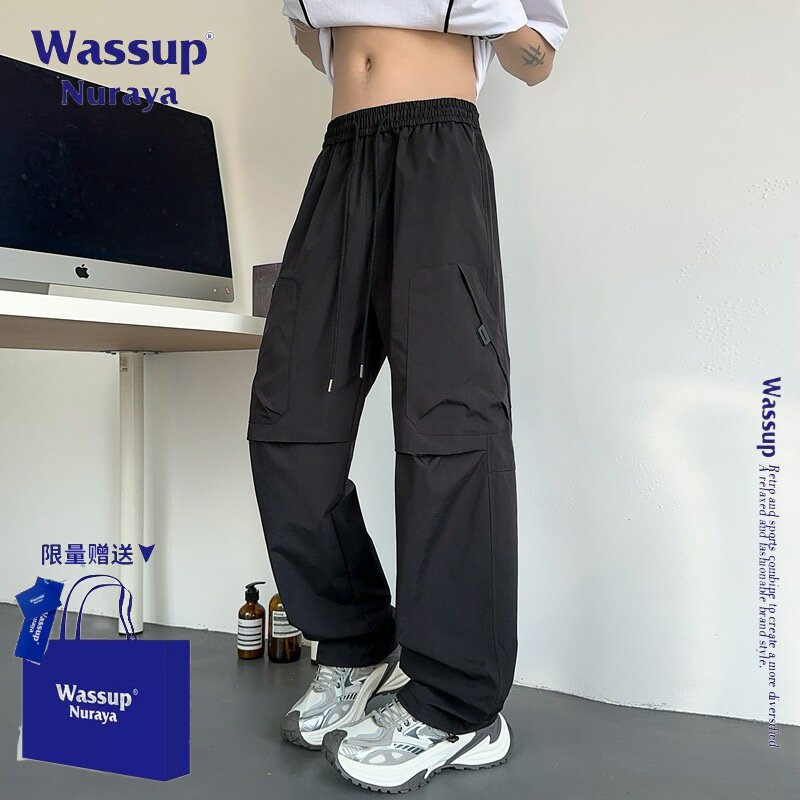 WASSUP NURAYA美式冲锋裤男士户外秋冬季加绒工装裤男直筒登山裤
