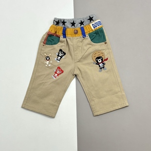 兒童百搭寬松七分褲 kiki 25春夏新款 男女童純棉刺繡口袋休閑褲