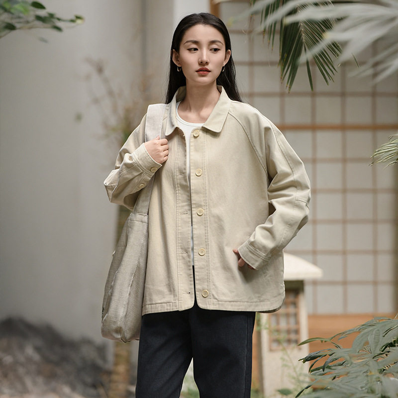 2026春季新款纯棉外套女感宽松型上衣小个子粉色夹克