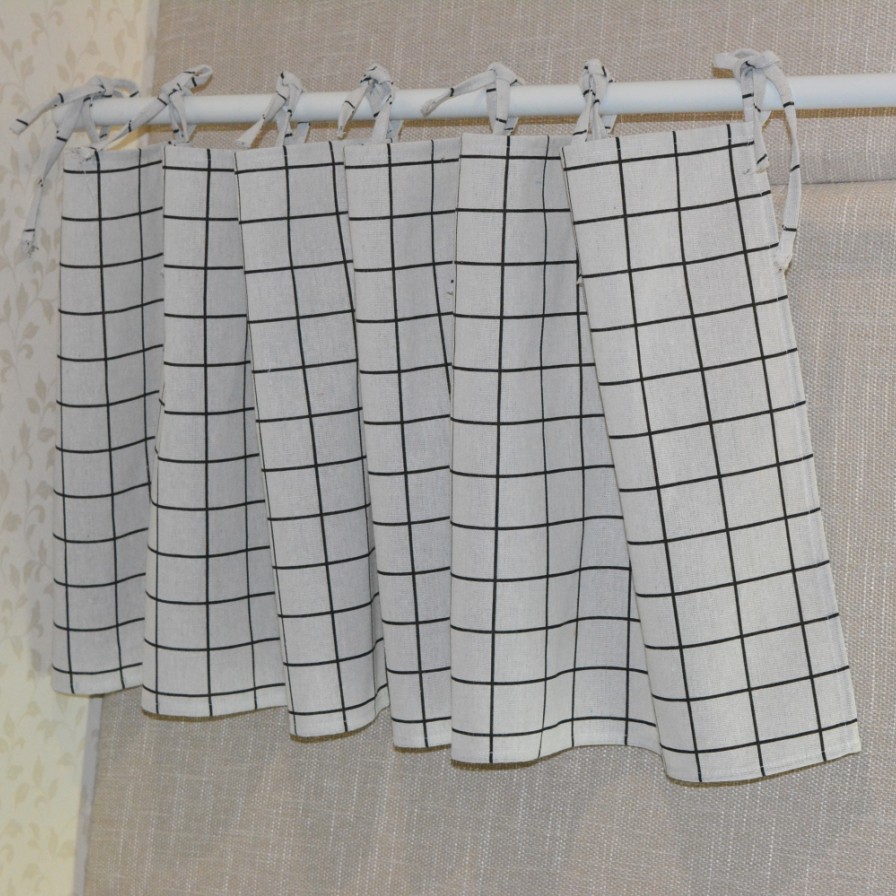 田园格子半遮光棉麻小窗帘地中海防尘柜子帘空调管遮挡装饰半帘