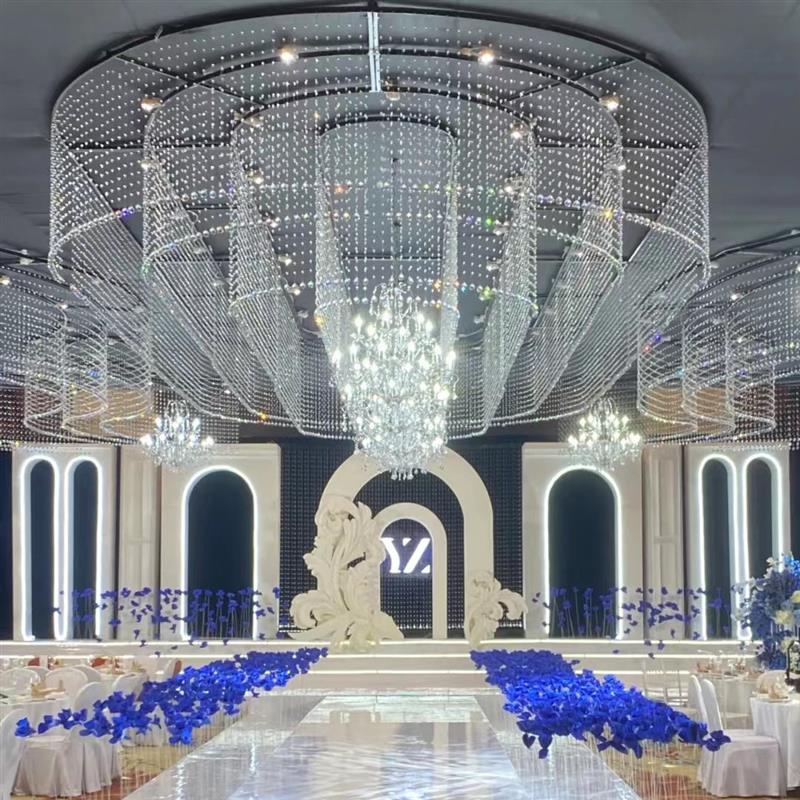 婚礼堂婚庆道具铁艺吊顶圆环拱门舞台圆形水晶珠帘菠萝珠定位架子