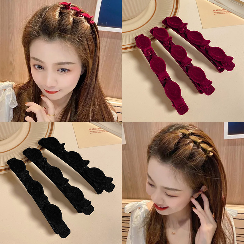 2022 Autumn Winter Flocking Hair Clip Black Headwear Women B