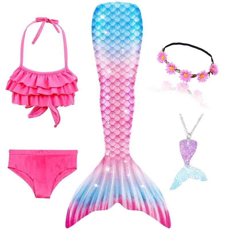 4 Colors 3 Pieces Girl Kids Mermaid Tail Swimmable Bikini Se