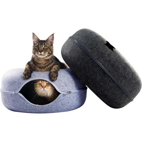 猫窝四季通用毛毡猫隧道甜甜圈式玩晚睡一体猫玩具冬季保暖猫床