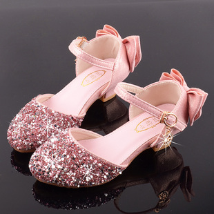 粉色公主鞋女童鞋子儿童女春秋软底小童女宝宝女孩闪亮水晶单鞋