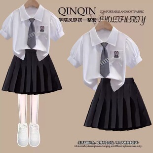 女童短袖衬衫夏季新款儿童jk学院风制服上衣学生纯棉衬衣套装裙子