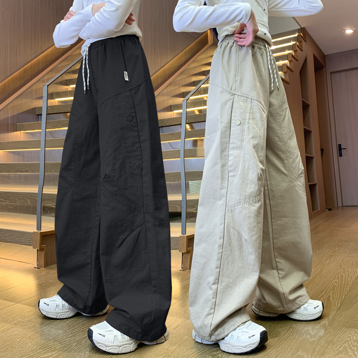 女童春秋弯刀宽松休闲工装裤胖孩