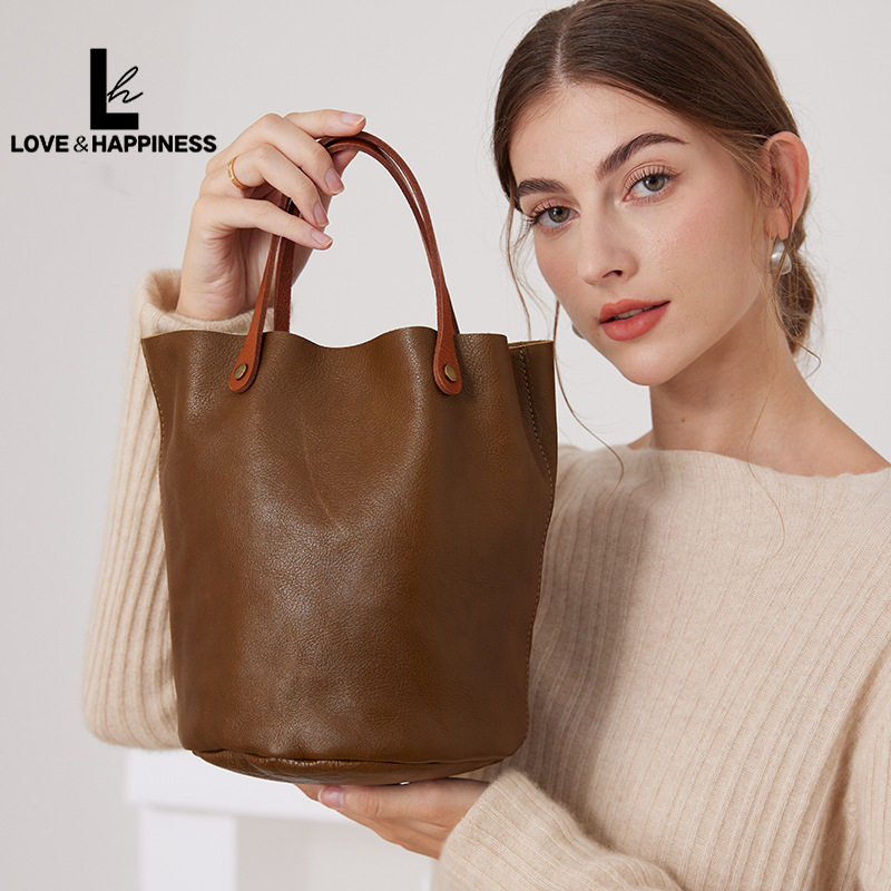 手工复古新款日韩系植鞣皮手提包女气质通勤包真皮单肩斜挎包