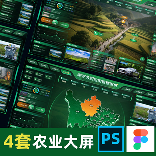 农业大棚可视化数据大屏绿色模板figma素材ui设计智慧乡村系统b端