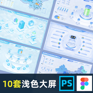 可视化数据大屏浅色主视觉figma素材拓扑图psd图表设计ui制作模板