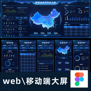 可视化数据figma大屏主视觉移动端app设计ui素材模板制作图表地图
