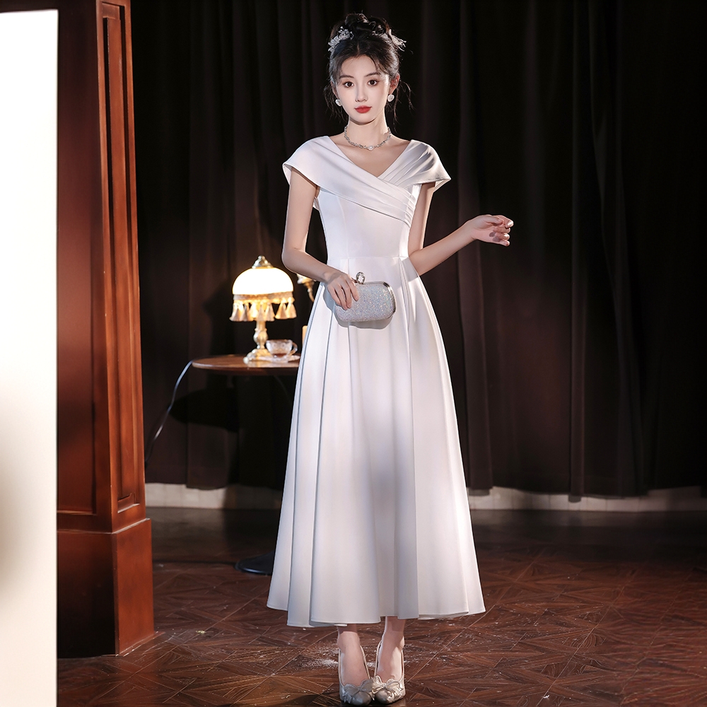 法式小白裙领证登记长款连衣裙女