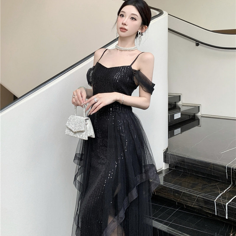 黑色轻奢小众成人礼晚礼服连衣裙图片