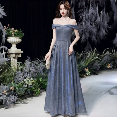 一字肩敬酒服新娘高端轻奢成人礼主持人订婚修身晚礼服裙日常可穿