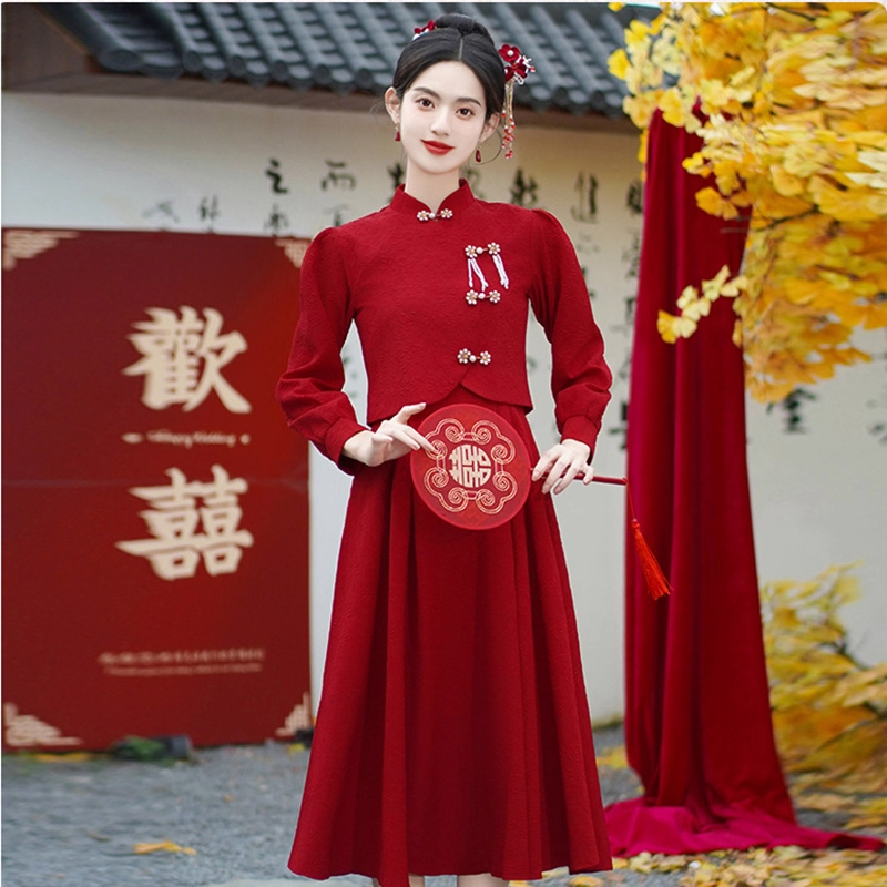 红色旗袍新中式改良敬酒服新娘女