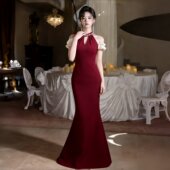 优雅新款 新娘敬酒服红色高级质感结婚订婚回门晚礼服鱼尾显瘦长裙