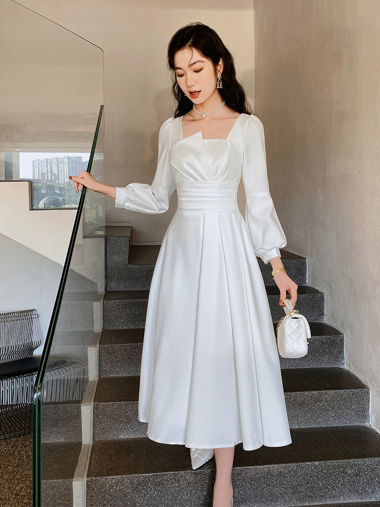 简约A字裙涤棉纯色连衣裙