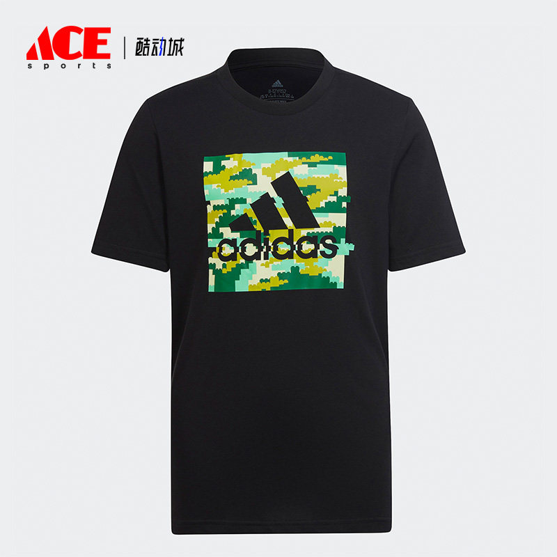 阿迪达斯大童印花休闲运动短袖
