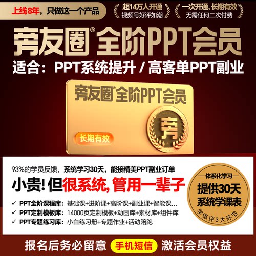 旁友圈PPT系统学习会员 | 含店内所有模板+所有课程