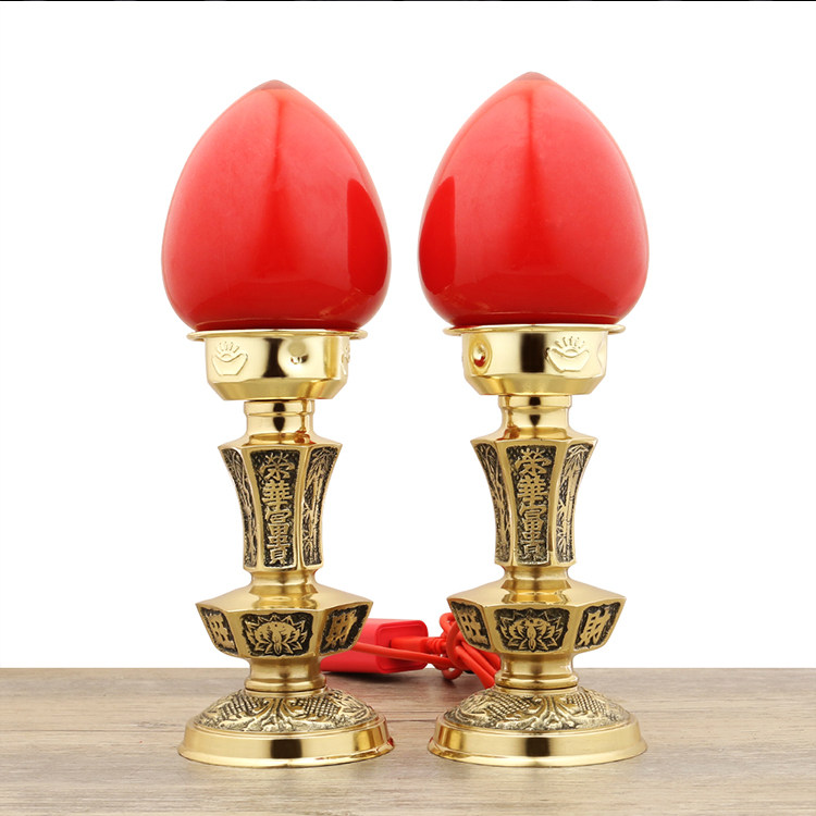 佛前供灯led电子蜡烛台插电家用一对纯铜波灯供佛长明灯财神灯