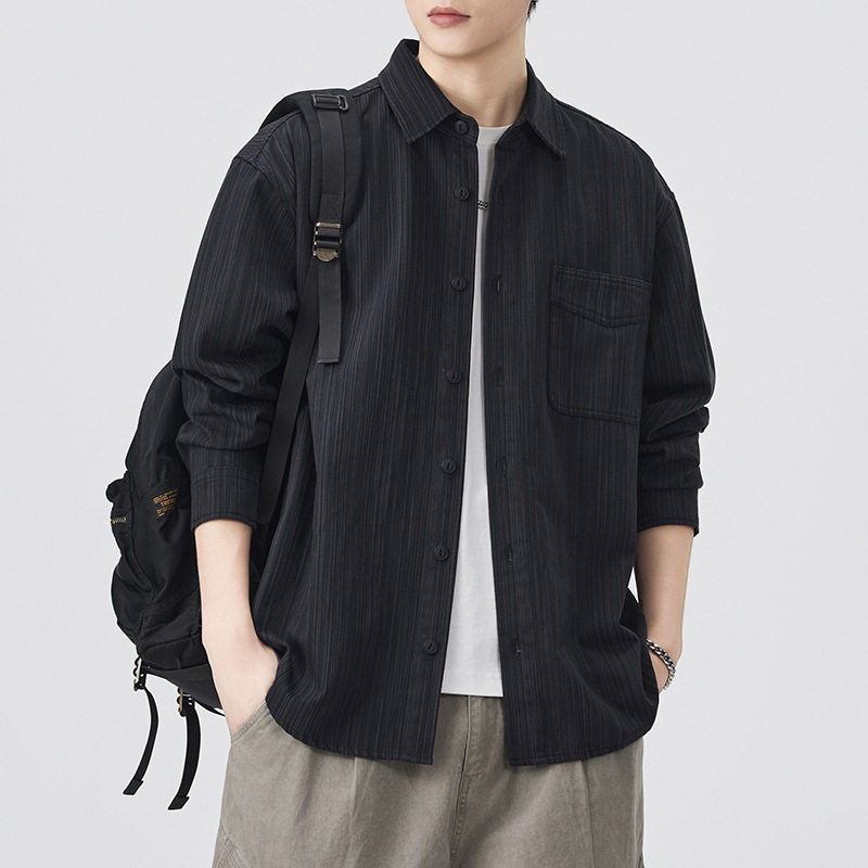 高端日系复古竖条纹长袖衬衫男秋季新款潮牌宽松休闲重磅衬衣外套,户外/登山/野营/旅行用品,户外休闲衣,淘宝优惠券,粉丝福利购,淘宝优惠卷
