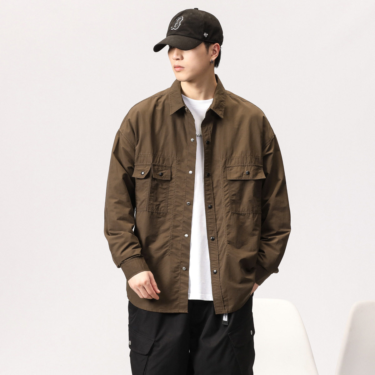 高端美式复古纯棉工装衬衫男秋季新款宽松休闲猎装衬衣男夹克外套,户外/登山/野营/旅行用品,户外休闲衣,淘宝优惠券,粉丝福利购,淘宝优惠卷