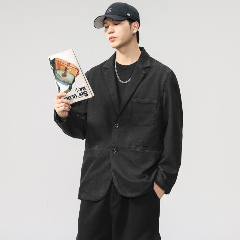 美式复古丹宁水洗西装夹克牛仔外套男春秋轻熟通勤宽松休闲西服男,户外/登山/野营/旅行用品,户外休闲衣,淘宝优惠券,粉丝福利购,淘宝优惠卷