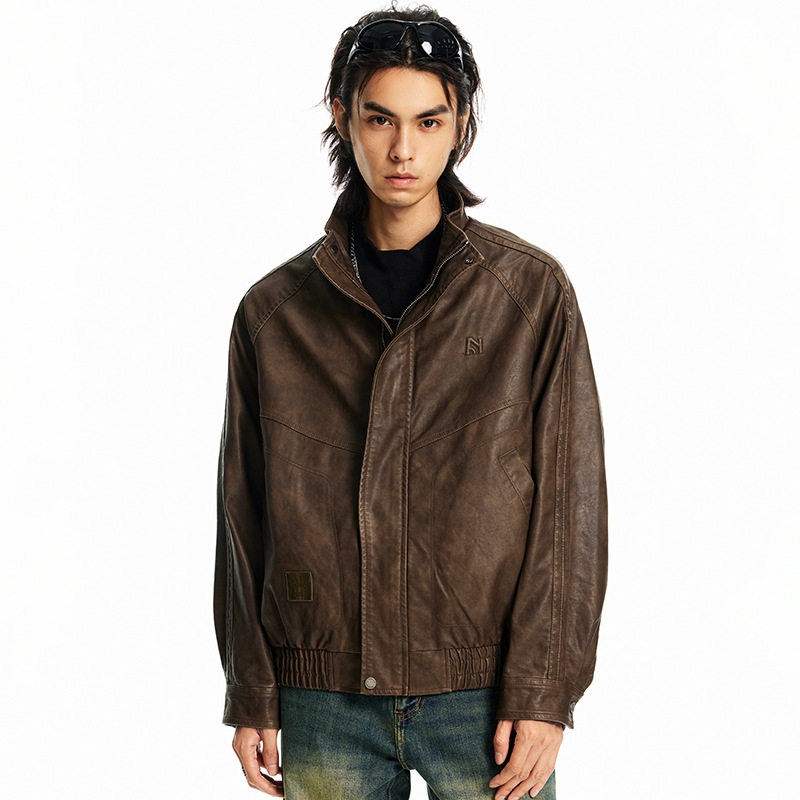 美式复古PU皮衣男秋季宽松潮牌大码夹克上衣男士潮流立领防风外套,户外/登山/野营/旅行用品,户外休闲衣,淘宝优惠券,粉丝福利购,淘宝优惠卷
