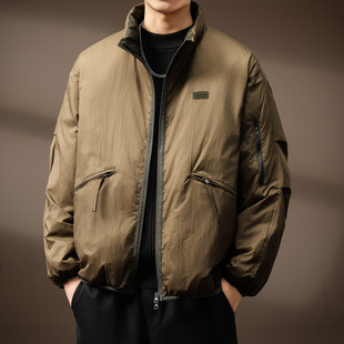 高端美式95白鸭绒短款翻领羽绒服男2025冬季新款复古轻薄蓬松外套