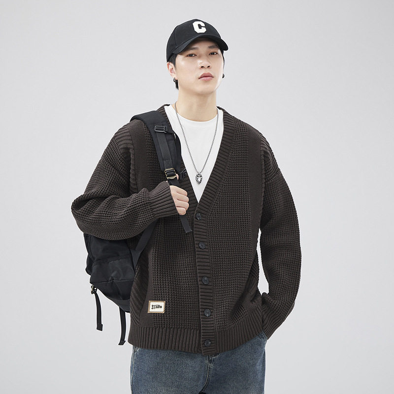 美式复古重磅V领开衫毛衣男秋冬宽松潮牌毛线衣休闲针织衫外套男,户外/登山/野营/旅行用品,户外休闲衣,淘宝优惠券,粉丝福利购,淘宝优惠卷