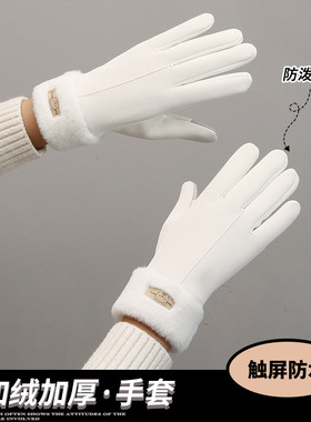 保暖手套女冬季触屏加绒防泼水户外骑行电动车防风防寒秋冬手套