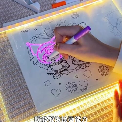 儿童发光画板DIY涂鸦可擦写亚克力荧光板黑板幼儿益智玩具写字板1