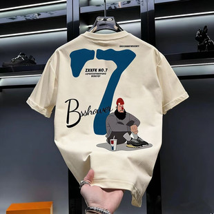 t恤男夏季 2026新款 短袖 时尚 潮流百搭圆领上衣服奥特莱斯 潮流美式