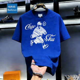 男士短袖t恤潮牌夏季五分袖2026年新款潮流ins简约印花上衣