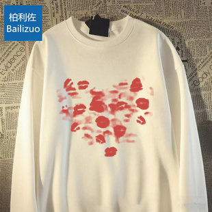 vintage秋冬德绒长袖 t恤男装 新款 圆领加绒上衣休闲保暖抗寒打底衫